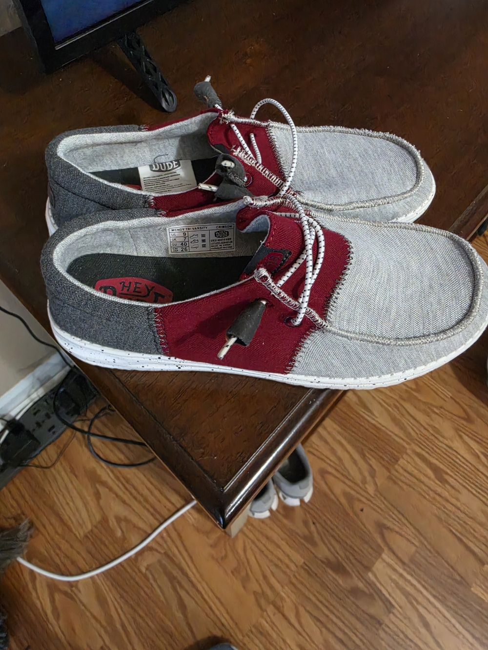 Women's Hey Dude Wendy Varsity Two-Tone Grey and Burgundy Casual Slip-On Loafers